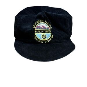 Vintage Corduroy Black Southern Pacific Oregon Division Snap Back Hat DAMAGED